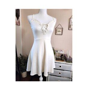 Mini Fit and Flare White Sleeveless Front Lace-up Dress